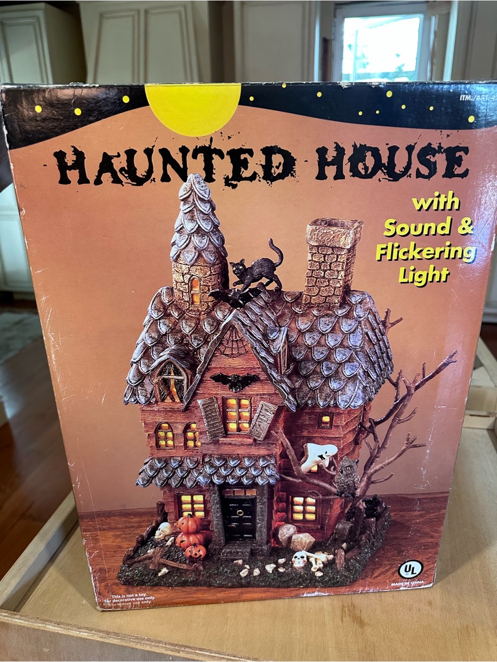 Kirklands Brown Haunted House Halloween Decor with Yellow Window Glow